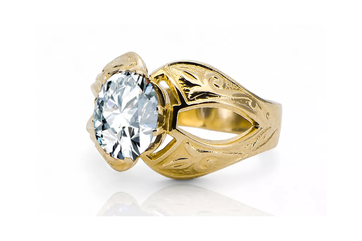 Pierścionek Cyrkonia 14k żółte złoto Vintage unikatowe vrc135y